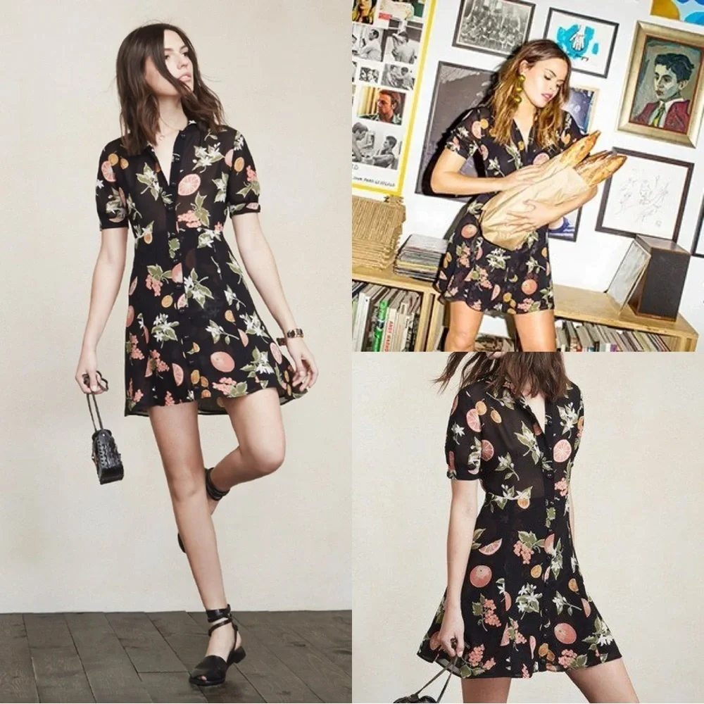 Reformation | Tamara Fruitcake Dress | Black with oranges π | Size 2 - Picture 1 of 14